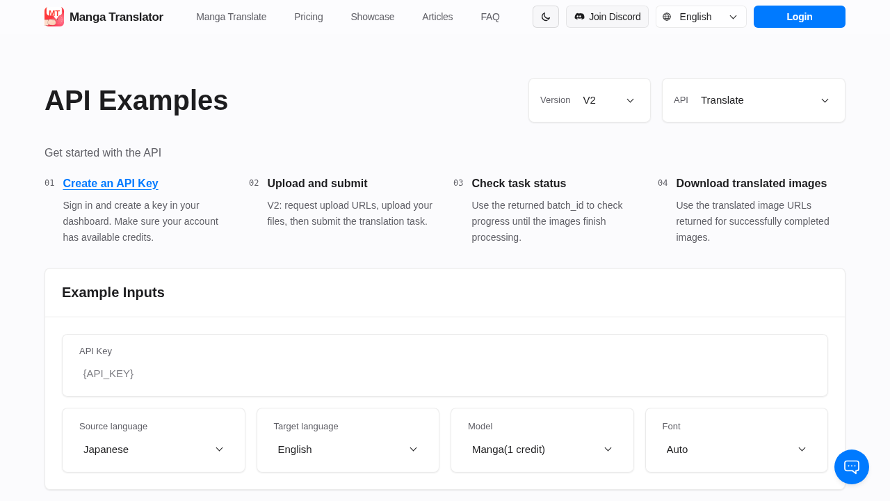 MangaTranslate API preview interface