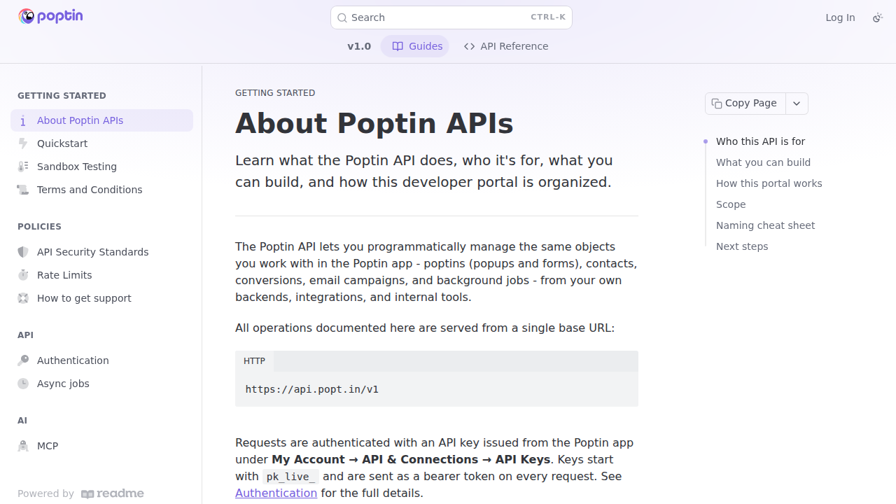 Poptin API preview interface