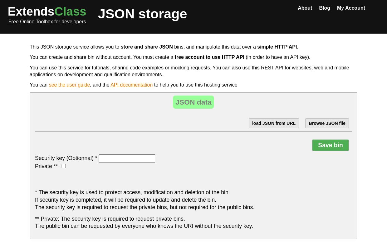 ExtendsClass JSON Storage