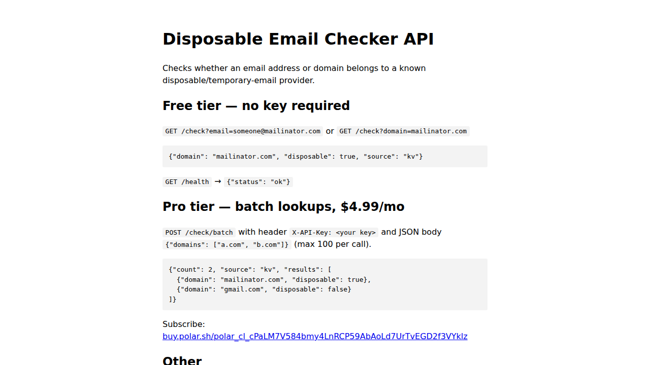 Disposable Email Checker preview interface