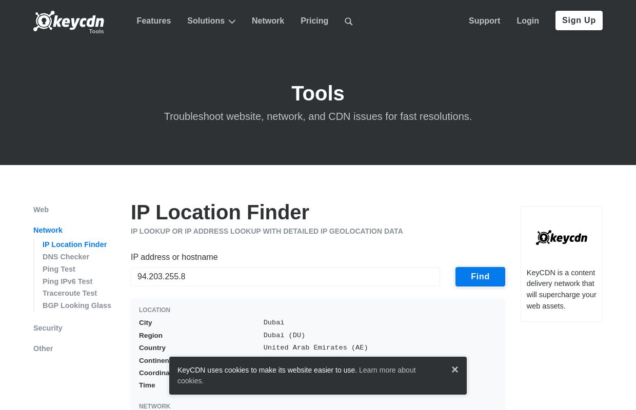 keycdn IP Location Finder