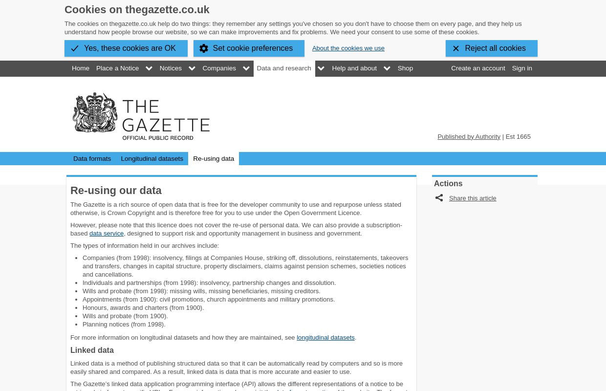 Gazette Data, UK